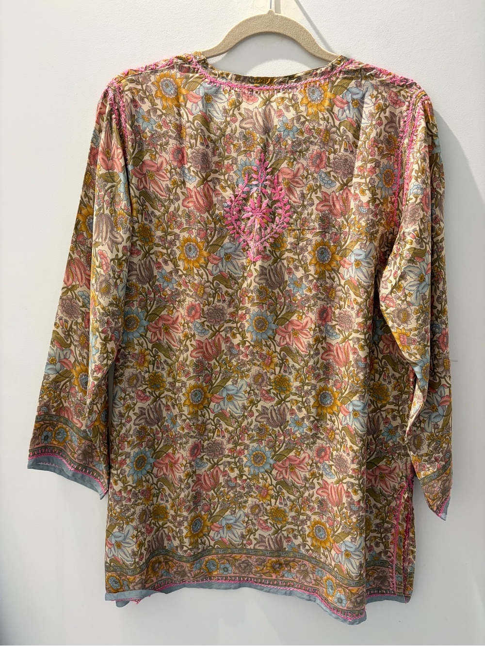 DOLMA 100% Silk Embroidered Floral Tunic Blouse | Embroidery Silk Top L - Picture 5 of 7
